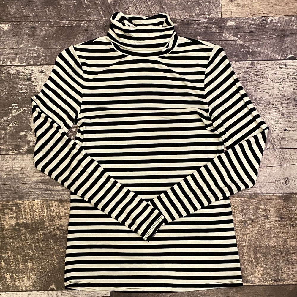 Striped Black and White Turtleneck Top